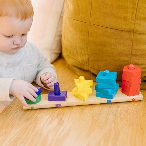 Forme de sortat si stivuit din lemn Melissa & Doug 379 - Jucarie educaționala din lemn cu 15 piese - poza 3