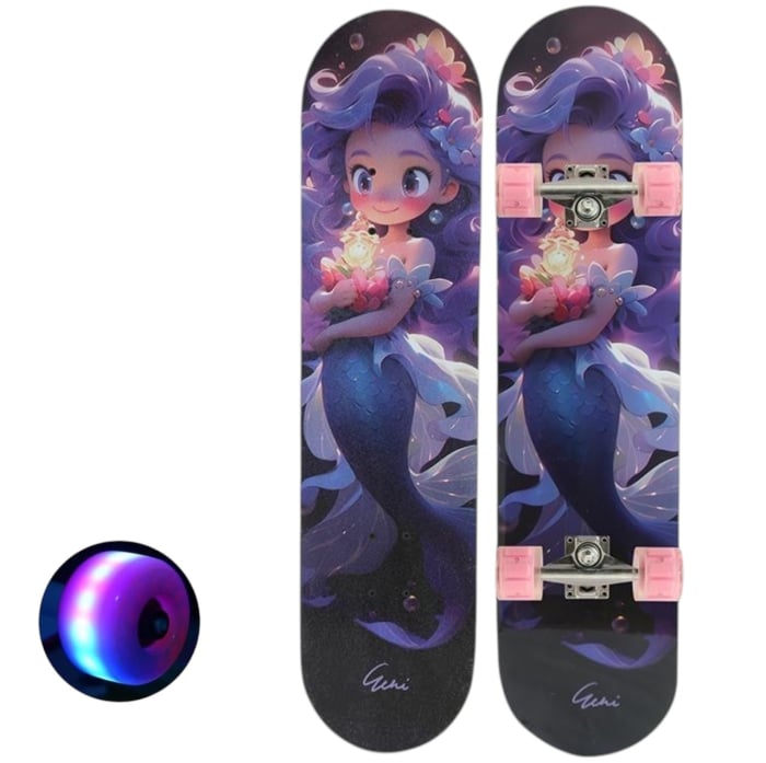Skateboard pentru Copii, din Lemn, cu roti luminoase, 80 cm - Sirena