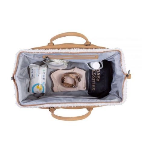 Geanta de infasat Childhome Mommy Bag, aspect piele intoarsa Bej - poza 3