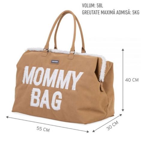 Geanta de infasat Childhome Mommy Bag, aspect piele intoarsa Bej - poza 4