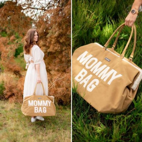 Geanta de infasat Childhome Mommy Bag, aspect piele intoarsa Bej - poza 5