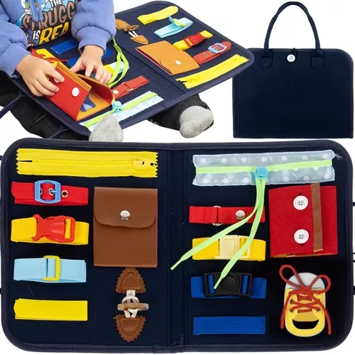Gentuta Senzoriala Montessori , 14 Elemente Interactive, din Fetru, 28x33x2 cm