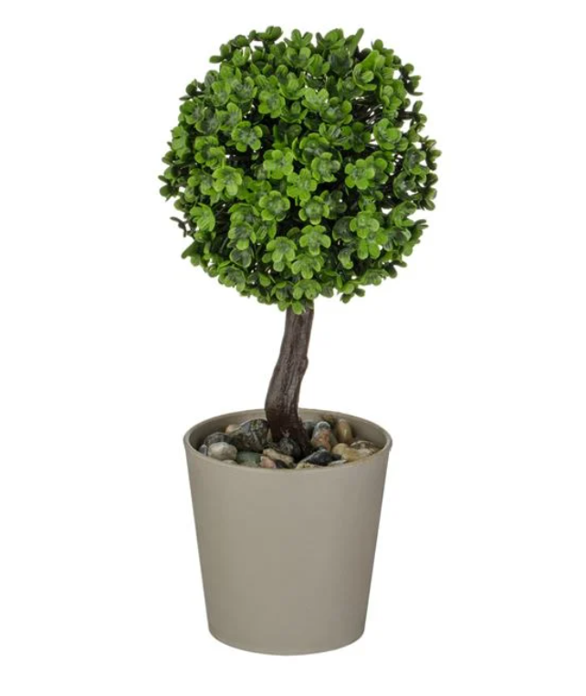 Ghiveci decorativ taupe cu planta artificiala Bonsai, 18 cm, plastic