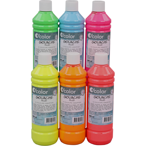 Guasa lavabila 6 x 500 ml, culori fluorescente