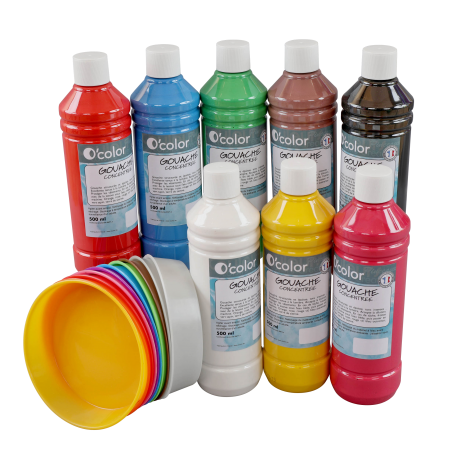 Guasa lavabila 8 x 500 ml si 10 boluri pentru pictura, culori primare
