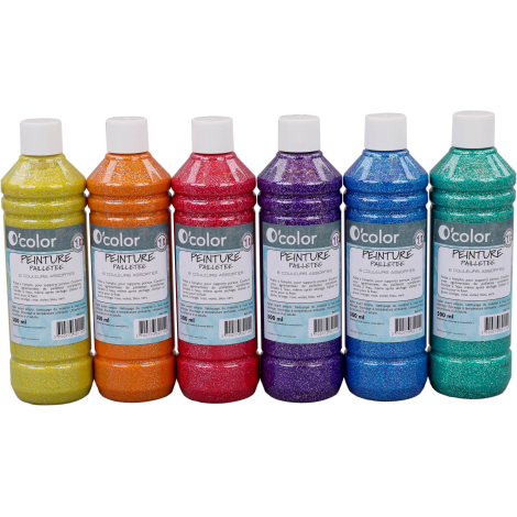 Guasa lavabila Glitter 6 x 500 ml, culori clasice cu sclipici - poza 1