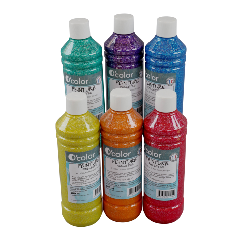 Guasa lavabila Glitter 6 x 500 ml, culori clasice cu sclipici - poza 2