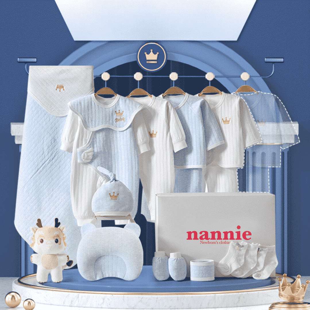 Hăinuțe Cadou Bebe Set Alb-Albastru 18 Piese Baby - 3-6 luni - poza 1