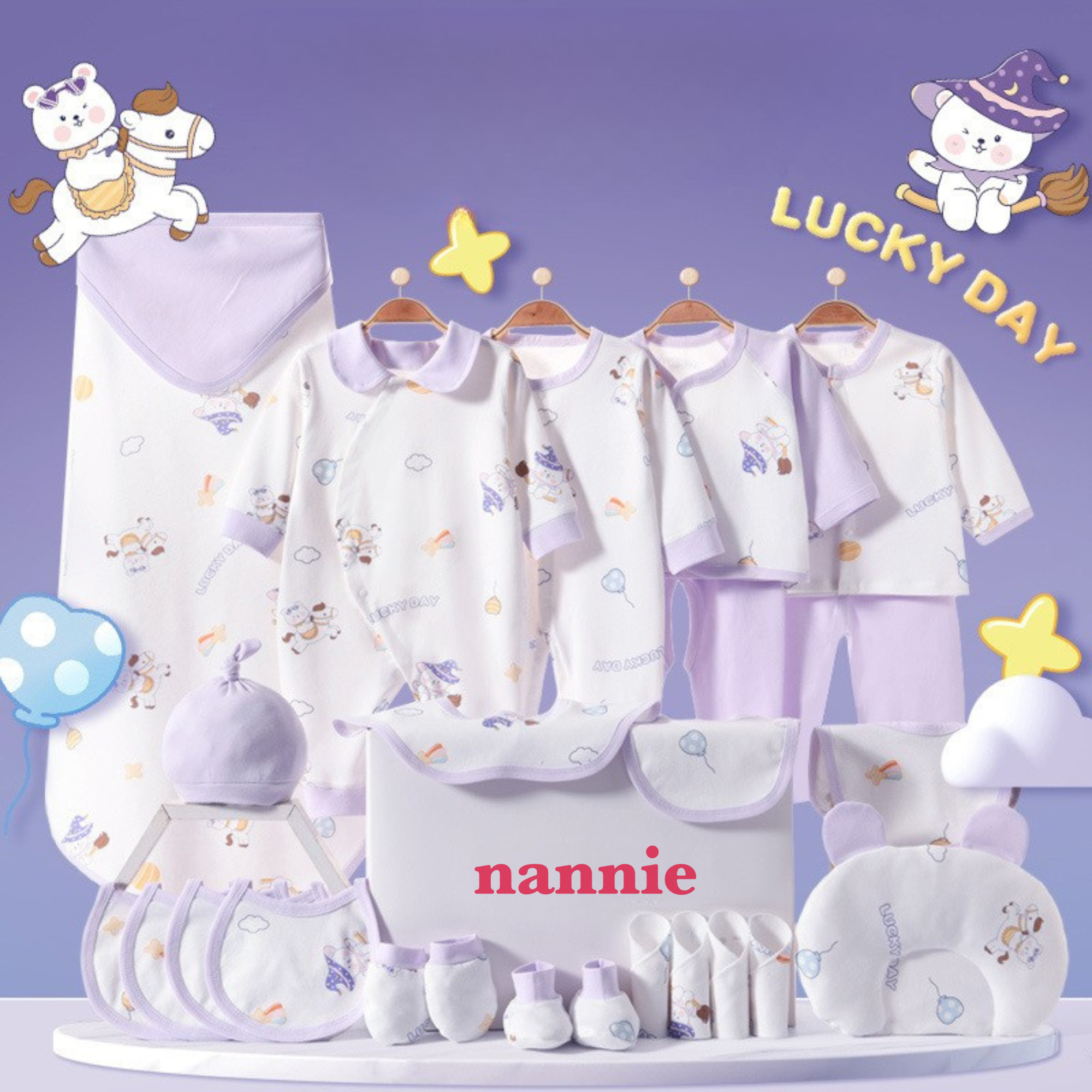 Hăinuțe Cadou Bebe Set Mov 25 Piese Little Bear - 3-6 luni - poza 3