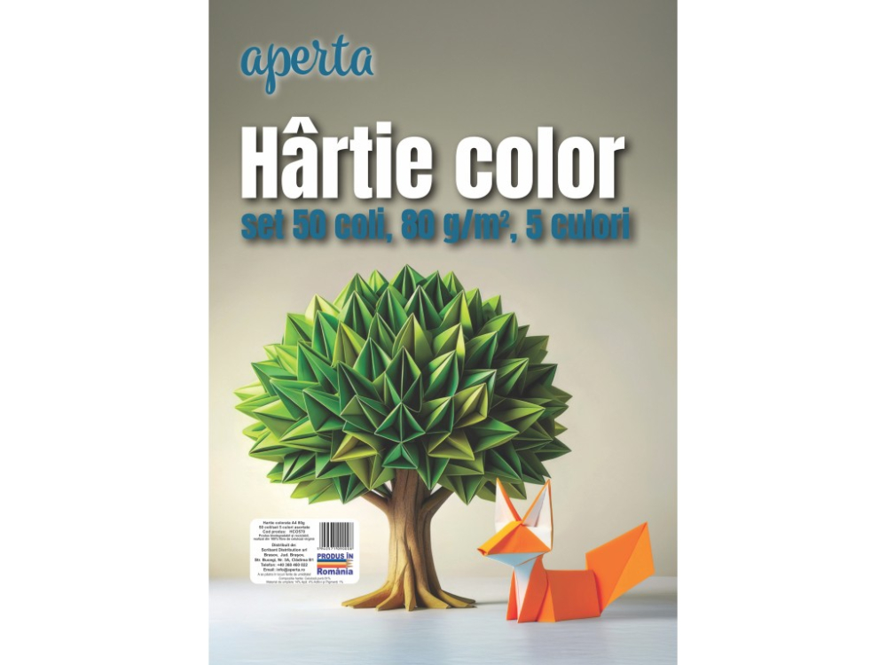 Hartie color A4 , Set 50 coli, 80 g mp, 5 culori intense