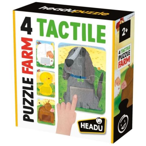 Headu - 4 Puzzleuri tactile animale de la ferma cu piese mari pentru copiii de peste 2 ani - poza 1
