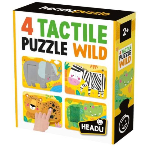 Headu - 4 Puzzleuri tactile animale din salbaticie cu piese mari pentru copiii de peste 2 ani - poza 1