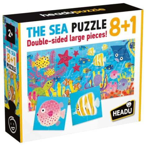 Headu - 8+1 Puzzle Animale Marine cu piese mari imprimate pe ambele fete - poza 1