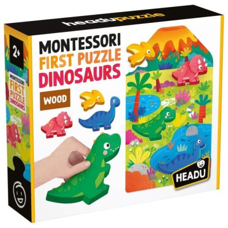 Headu - Montessori primul meu puzzle cu Dinozauri ce include 4 forme din lemn - poza 1