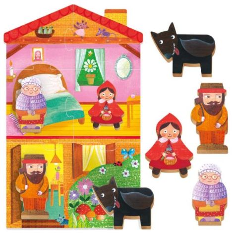 Headu - Montessori primul meu puzzle Scufita Rosie ce include 4 forme din lemn - poza 2