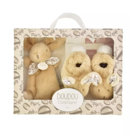Iepuras Doudou - Set Pantofiori si Jucarie de Plus, Bej - poza 1