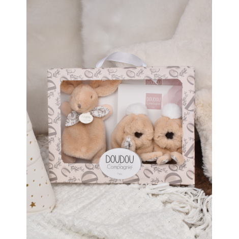 Iepuras Doudou - Set Pantofiori si Jucarie de Plus, Bej - poza 4