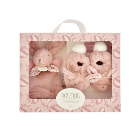 Iepuras Doudou - Set Pantofiori si Jucarie de Plus, Roz - poza 1