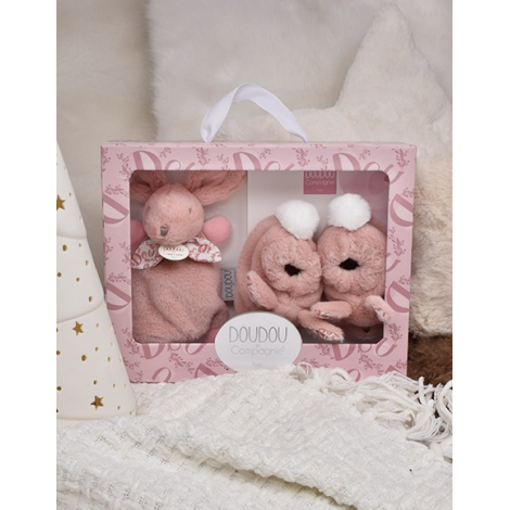 Iepuras Doudou - Set Pantofiori si Jucarie de Plus, Roz - poza 4