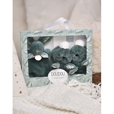 Iepuras Doudou - Set Pantofiori si Jucarie de Plus, verde - poza 4
