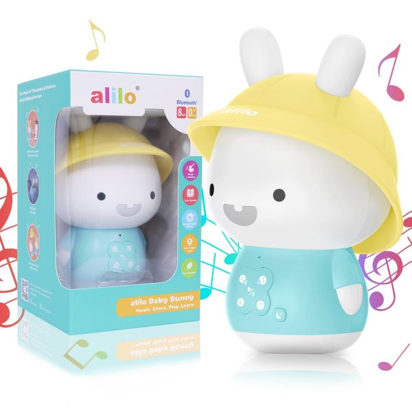 Iepuras educativ pentru copii cu povesti si cantece Alilo Baby Bunny albastru 15 cm - poza 2