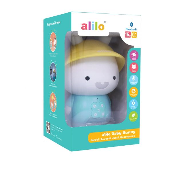 Iepuras educativ pentru copii cu povesti si cantece Alilo Baby Bunny albastru 15 cm - poza 3