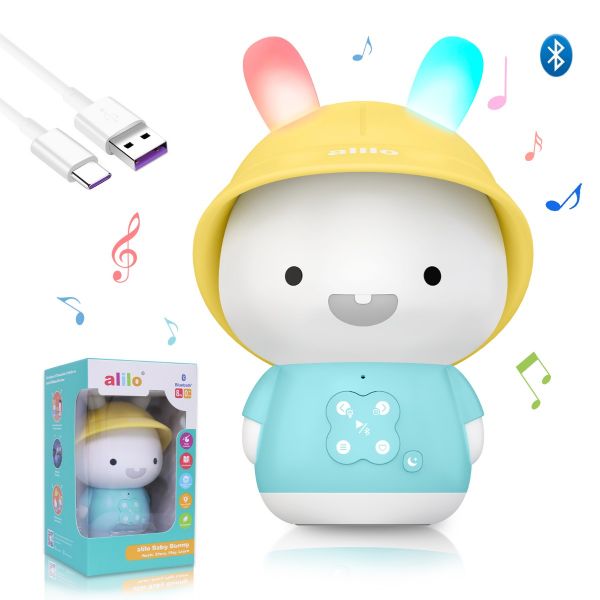 Iepuras educativ pentru copii cu povesti si cantece Alilo Baby Bunny albastru 15 cm - poza 5