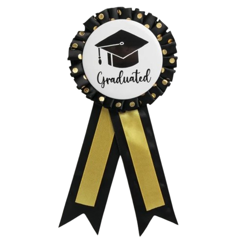 Insigna de absolvire cu ac de siguranta, 11x24 cm, alb-negru-auriu