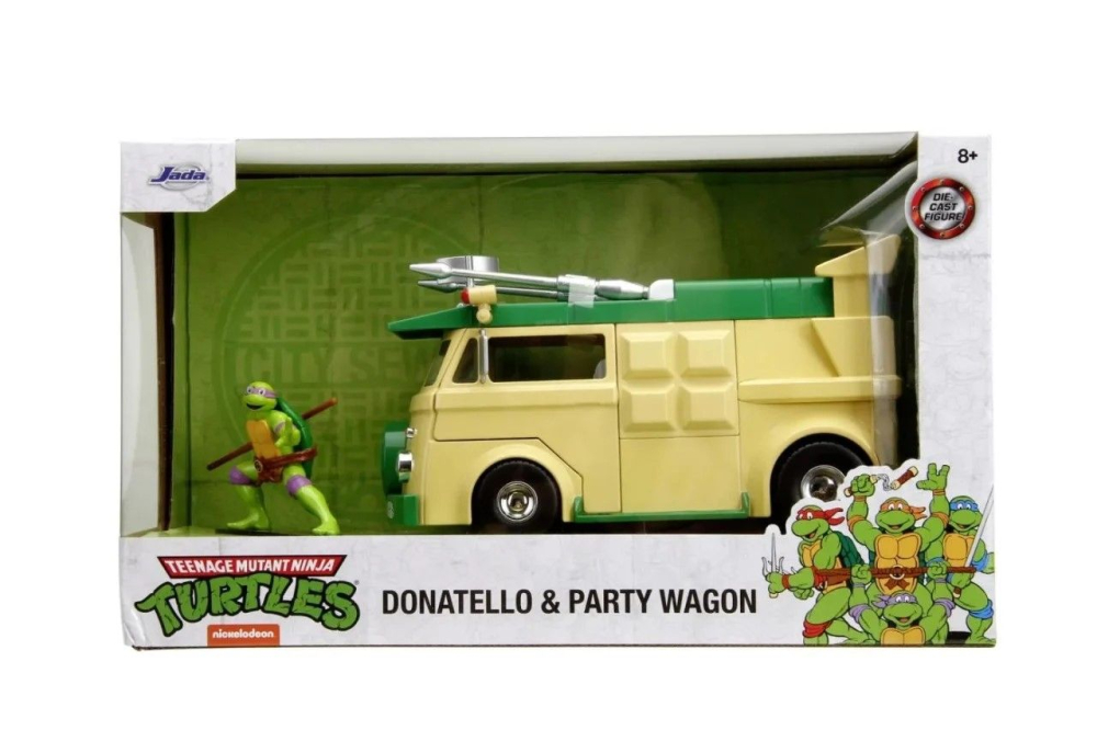 JADA TESTOASELE NINJA SET METALIC FIGURINA DONATELLO SI VAGONUL DE PETRECERE SCARA 1 LA 24