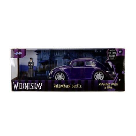 Jada Wednesday Set Masinuta Metalica Volkswagen Beetle 1:24 Si Figurina Metalica Wednesday 7cm - poza 1