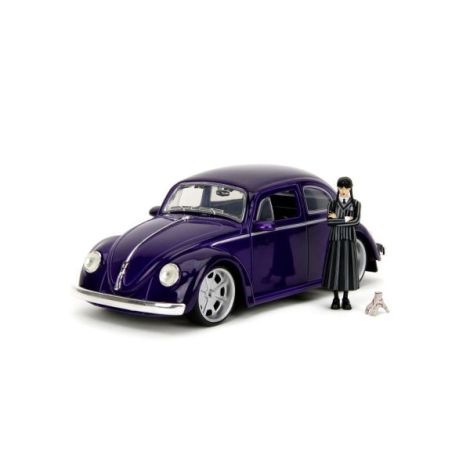 Jada Wednesday Set Masinuta Metalica Volkswagen Beetle 1:24 Si Figurina Metalica Wednesday 7cm - poza 2