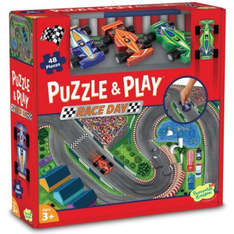 Joc 2 in 1, Puzzle and play, Masini de curse, Peaceable Kingdom - poza 1