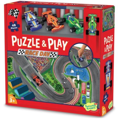 Joc 2 in 1, Puzzle and play, Masini de curse, Peaceable Kingdom - poza 2