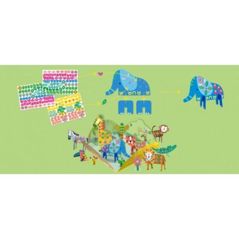 Joc creativ Stick N Play cu scene 3D si stickere repozitionabile - Animale Safari - poza 3