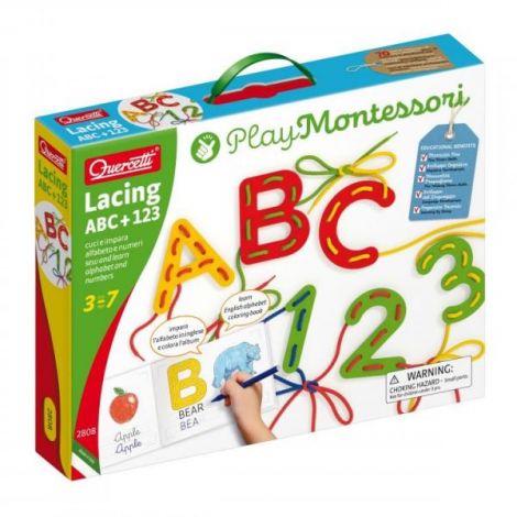 Joc cu sireturi Montessori ABC+123, 3-7 ani, Quercetti Q02808 - poza 1