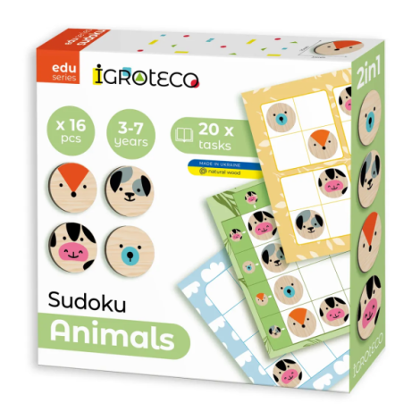 Joc de logica din lemn , zSudoku Animale, 16 piese