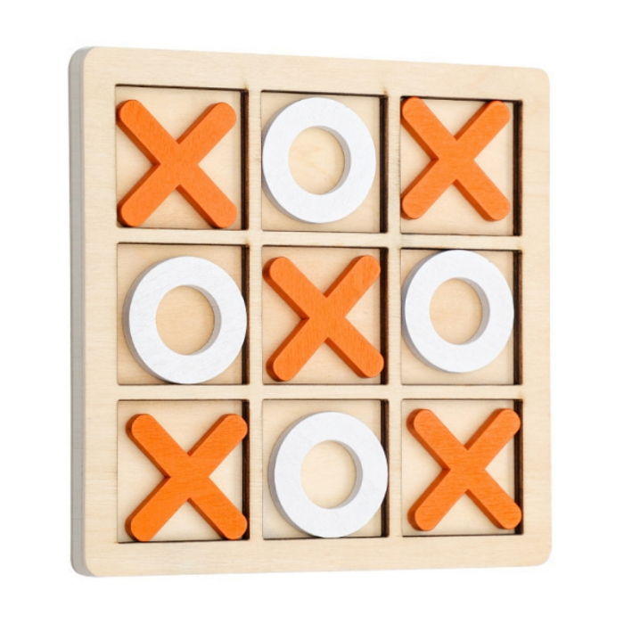 Joc educativ din lemn X si Zero, 14x14 cm, diverse culori