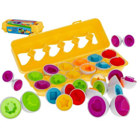 Joc educativ Matching eggs, Set 12 oua pentru invatarea formelor si culorilor Ikonka IK17739 - poza 1