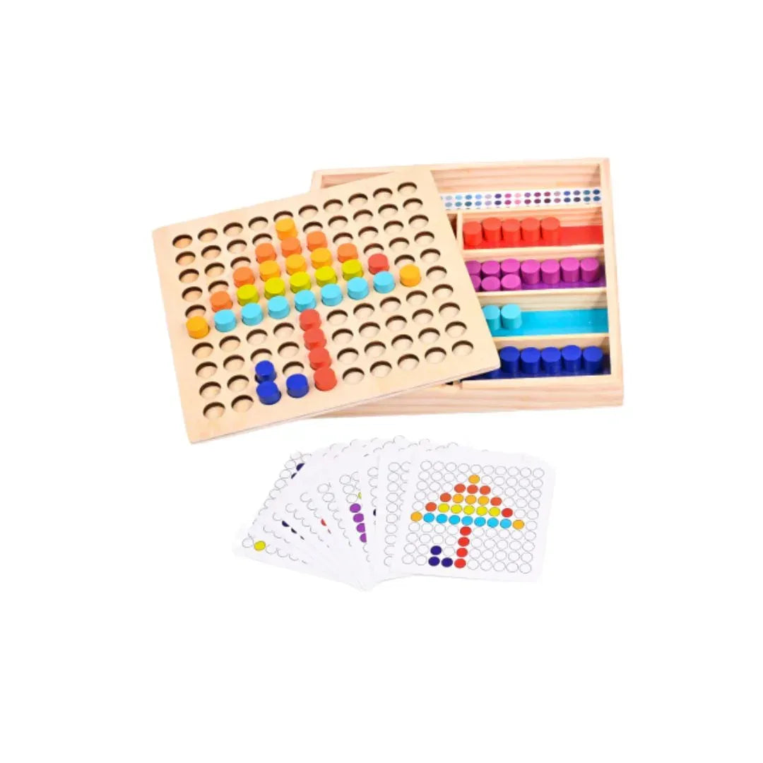 Joc educativ mozaic cu piese cilindrice din lemn, 3 ani+ - Default Title