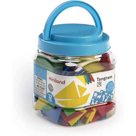 Joc educativ STEM Tangram 12 seturi colorate, 84 piese - Miniland - poza 1