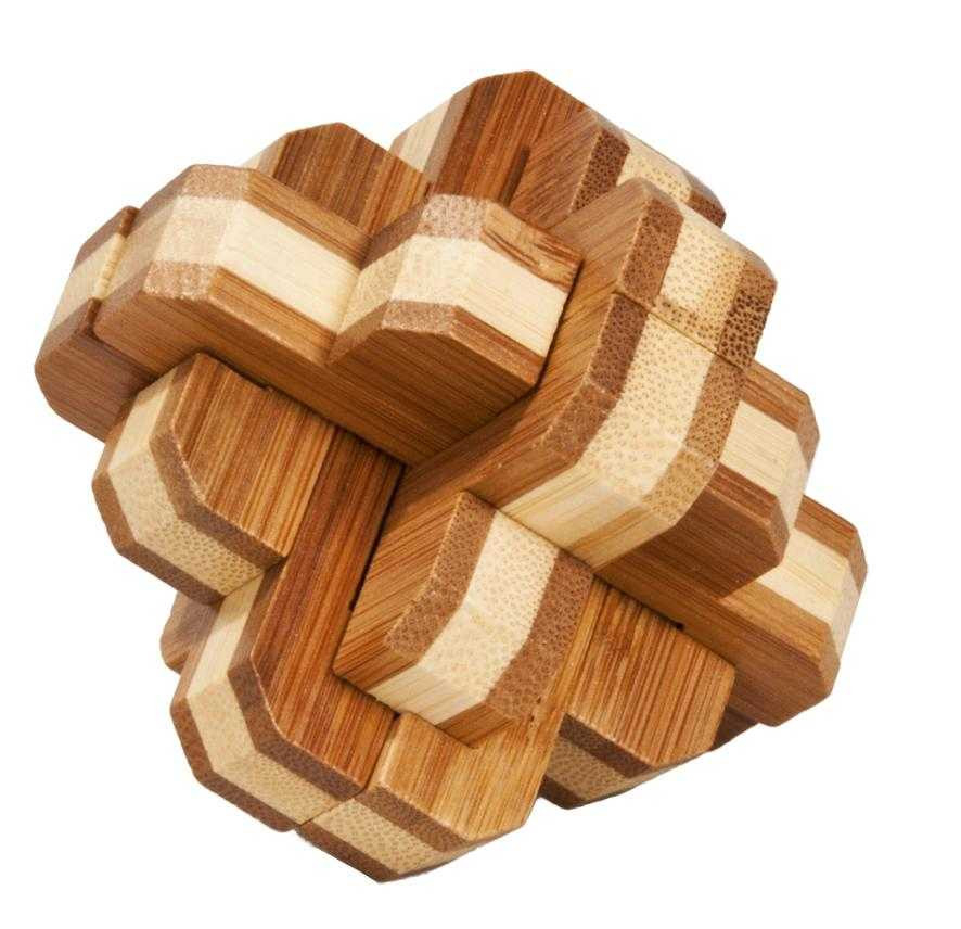 Joc logic IQ din lemn bambus 3D Round Knot 8.5 cm