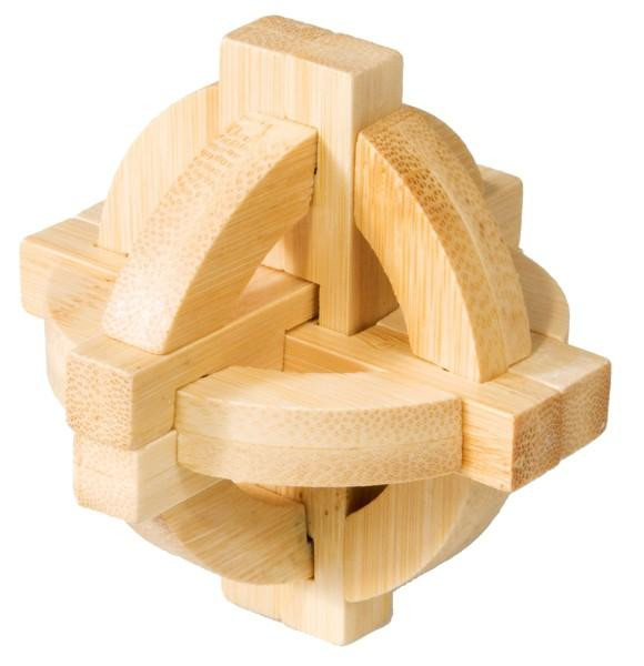 Joc logic IQ din lemn bambus Double disk puzzle 3d 8.5 cm