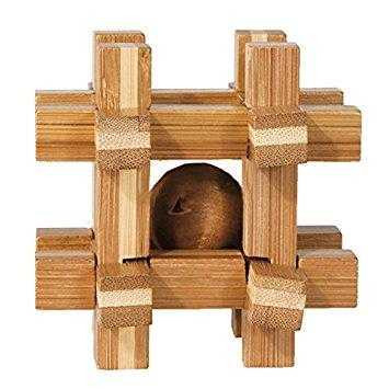 Joc logic IQ din lemn de bambus Box with ball 8.5 cm