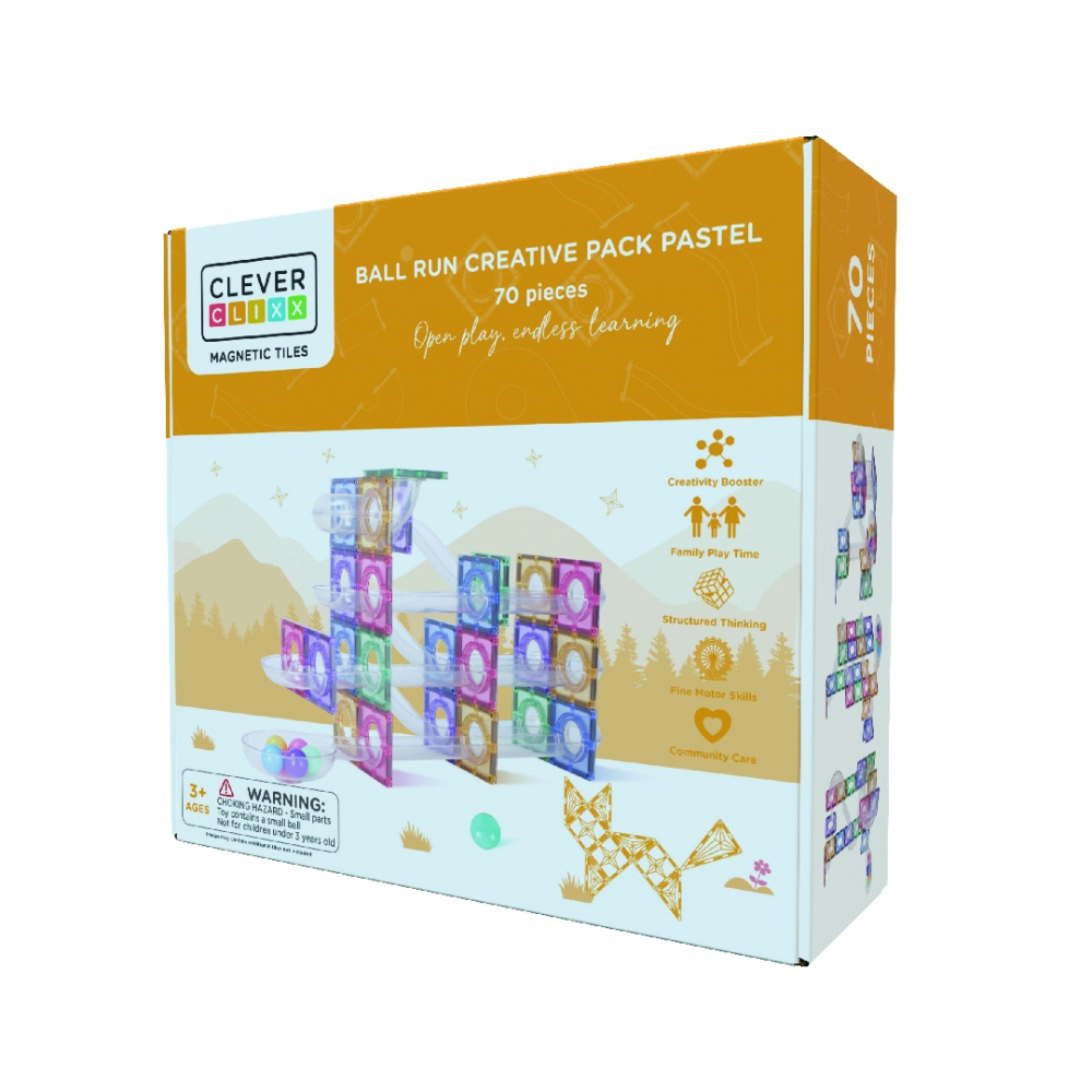 Joc magnetic Circuit pastel cu bile - 70 Piese, Cleverclixx