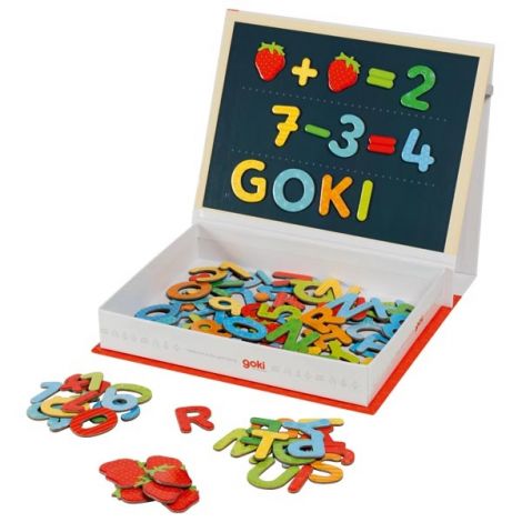 Joc magnetic scolar cu litere si cifre, 122 piese, in cutie din lemn GOKI 58420 - poza 1