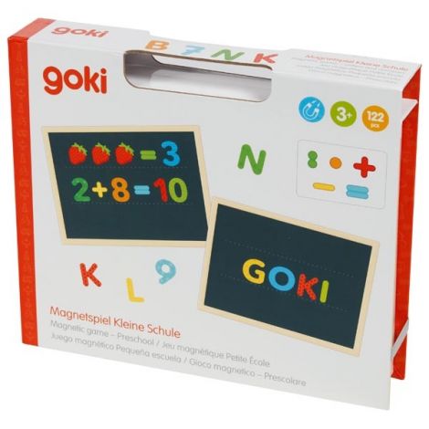 Joc magnetic scolar cu litere si cifre, 122 piese, in cutie din lemn GOKI 58420 - poza 3
