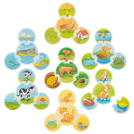 Joc puzzle de asociere Animalele - hrana, mediul de viata si puii - poza 1