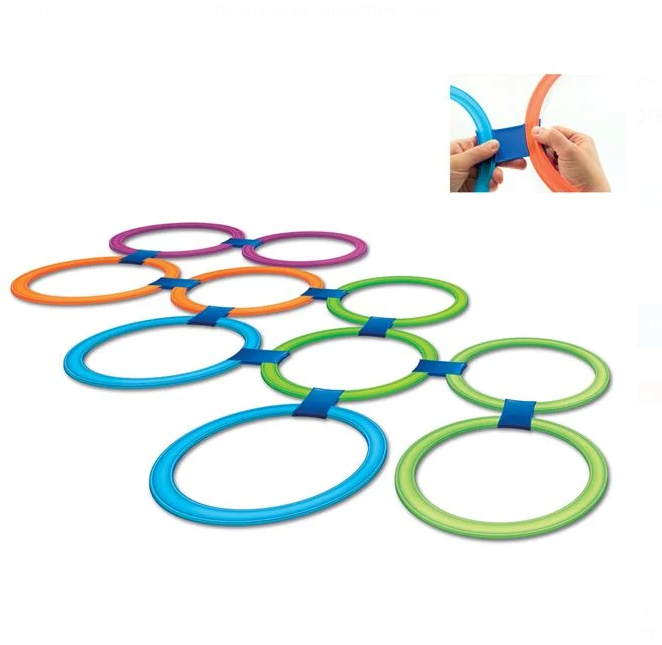 Joc sotron cercuri colorate din plastic O27 cm, 10 buc