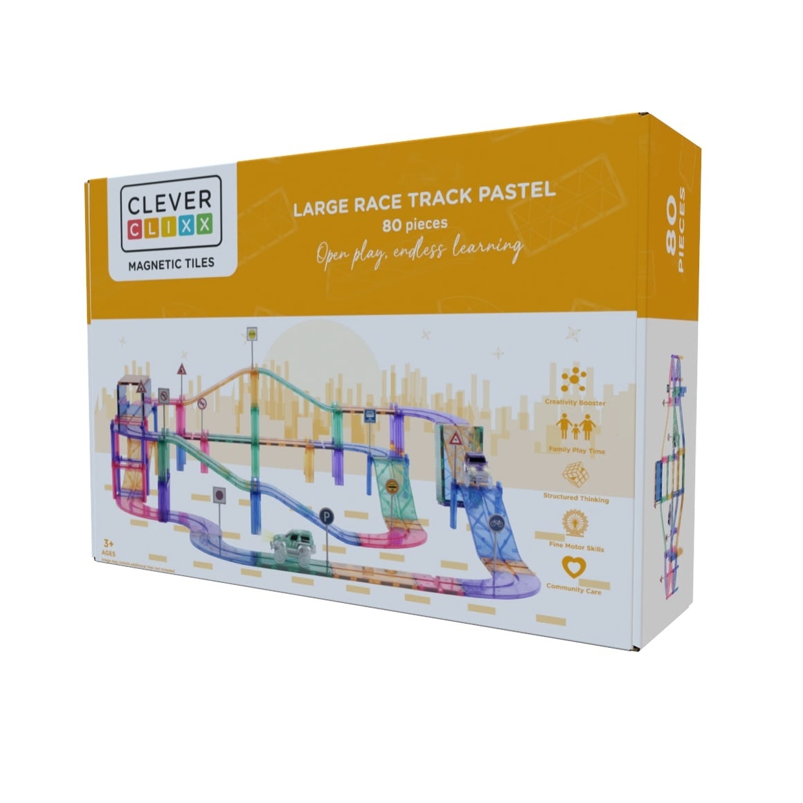 Jocuri magnetice Traseu de curse 80 piese pastel, Cleverclixx