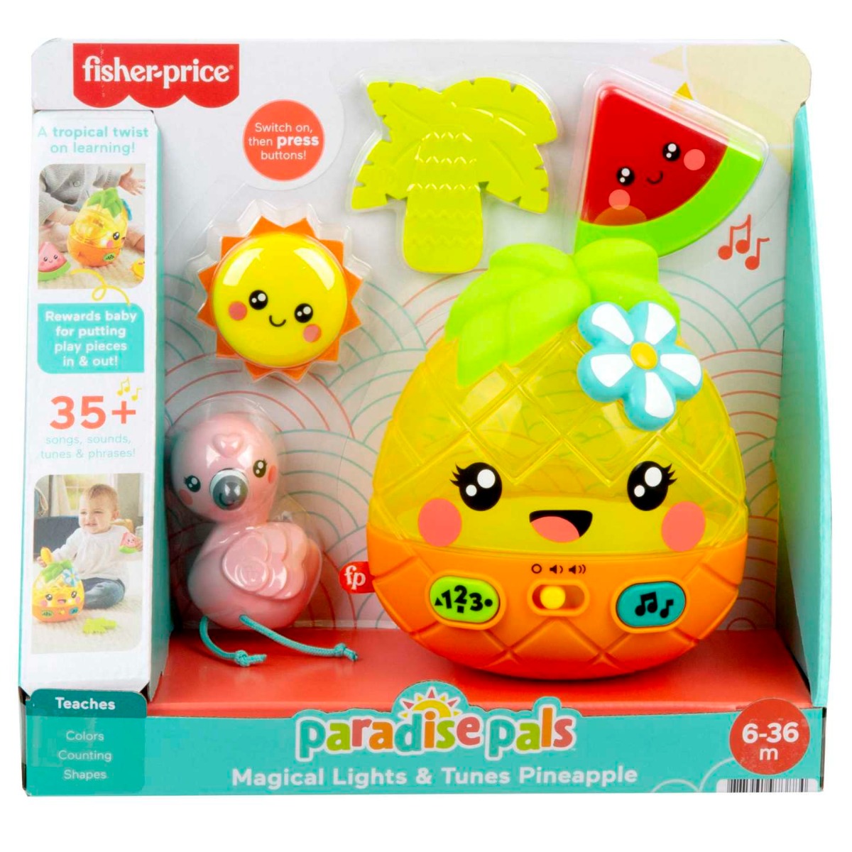 Jucarie bebelusi ananas interactiv cu sunete si lumini Fisher Price Paradise Pals - poza 2
